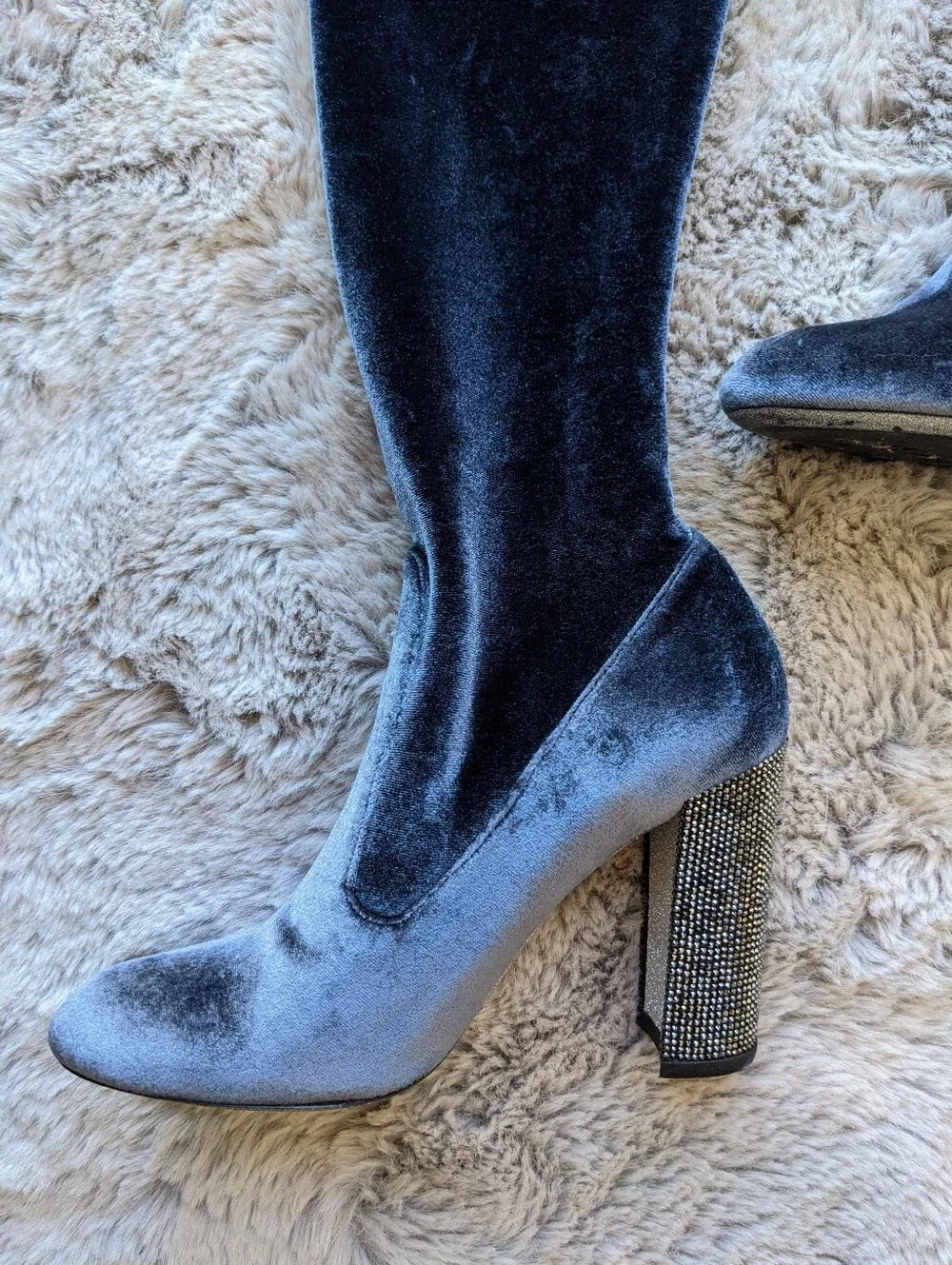 RENE CAOVILLA Swarovski Crystals Over Knee Velvet Boots 39